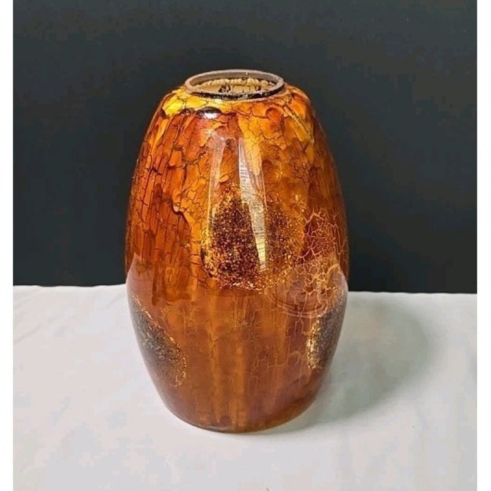 Venetian Style Art Glass Lamp Shade Amber Tortoise Crackle Pendant Chandelier 7"